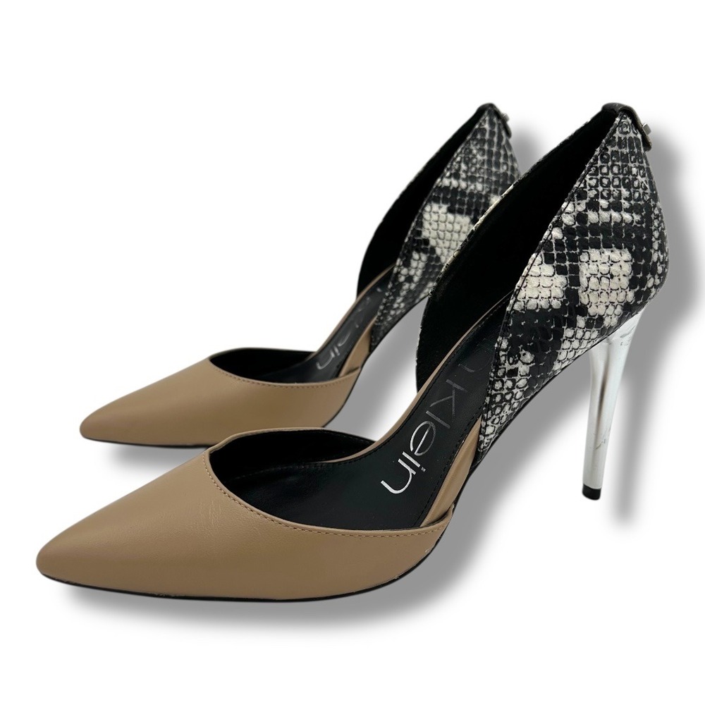 Calvin Klein Women's Pointed Toe D'Orsay Heels Snake Print Silver Stiletto Heel